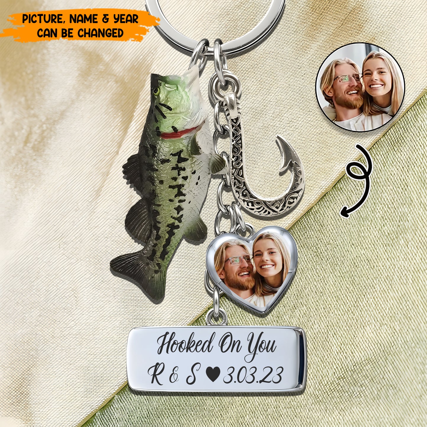 Hooked On You - Personalized Custom Photo Fishing Keychain