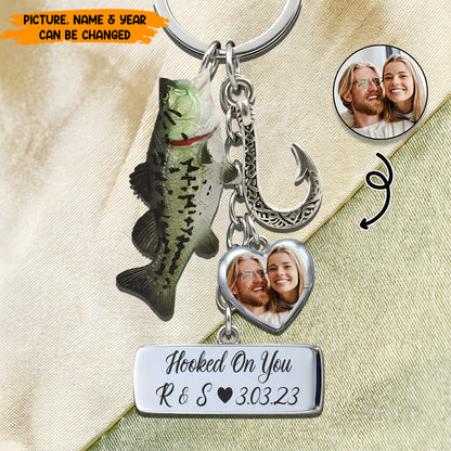 Hooked On You - Personalized Custom Photo Fishing Keychain
