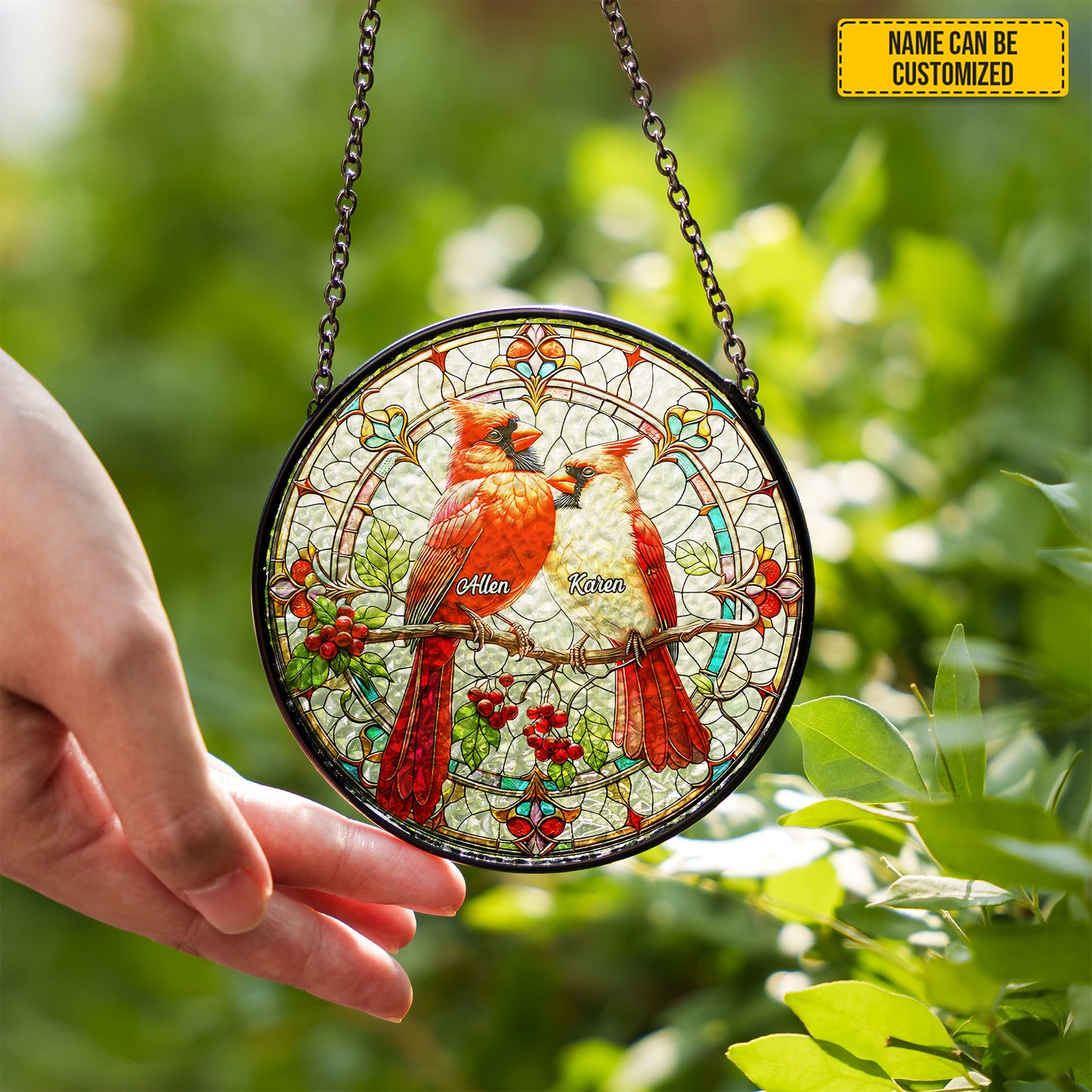 Personalized Cardinal Couple Stained Glass Suncatcher