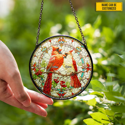 Personalized Cardinal Couple Stained Glass Suncatcher