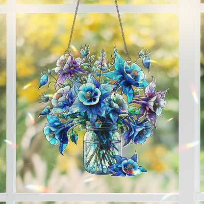 Blue Columbine Flowers Acrylic Holographic Window Hanging