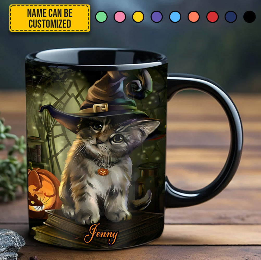 Personalized Halloween Witch Cat Black Mug