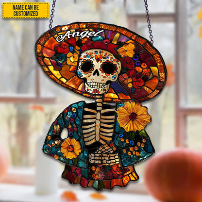 Day of the Dead - Personalized Stained Glass Skeleton Suncatcher