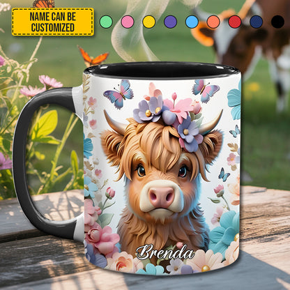 Highland Cow Flower - Personalized Accent Mug