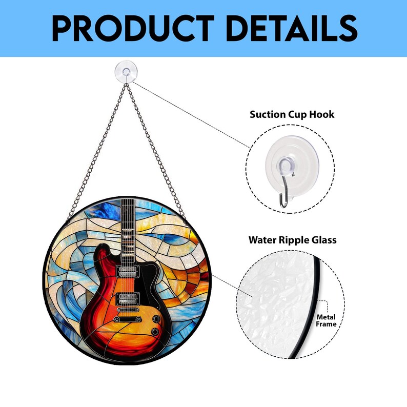 Faux Stained Glass Electric Guitar Suncatcher