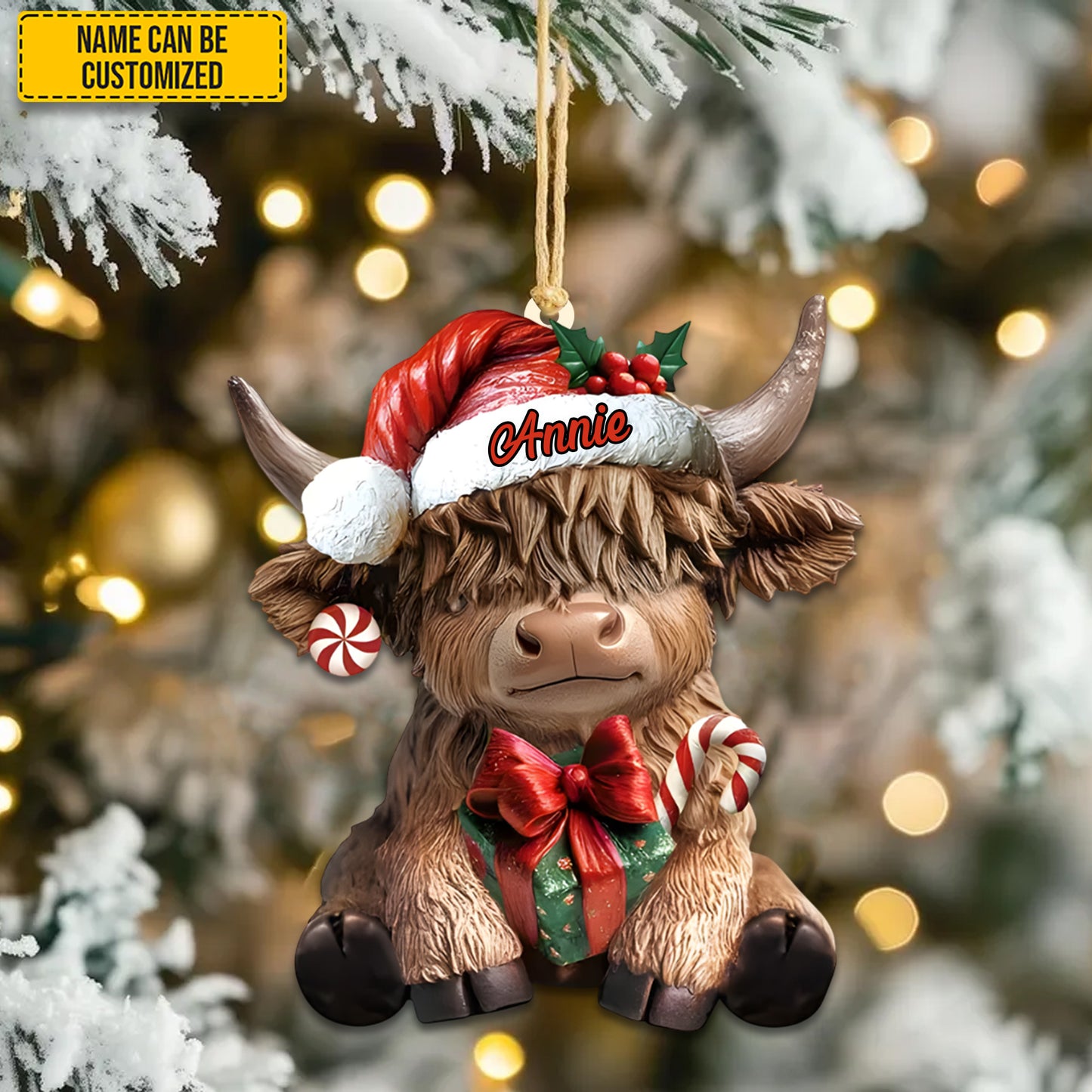 Cute Christmas Highland Cow - Personalized Highland Cow Ornament