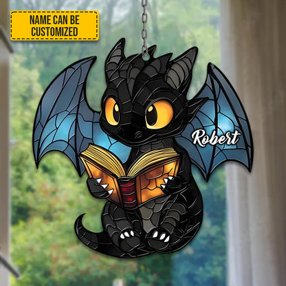 Personalized Dragon With Book Acrylic Window Hanging