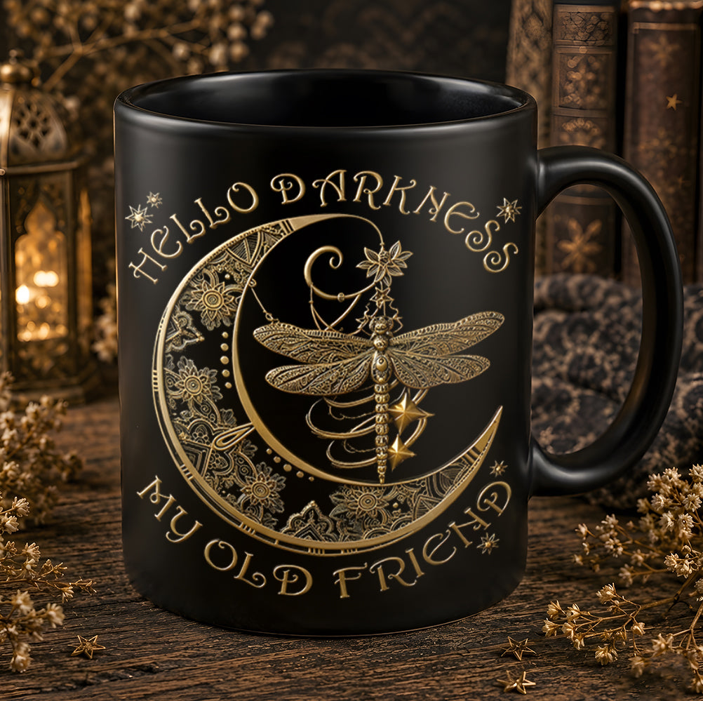 Hippie Dragonfly Crescent Moon Ceramic Black Mug