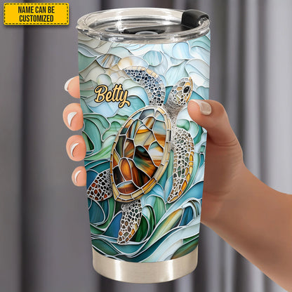 Turtle & Ocean Stained Glass - Personalized Turtle Tumbler