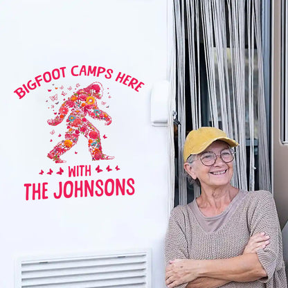 Bigfoot Camps Here - Personalized Bigfoot Decal