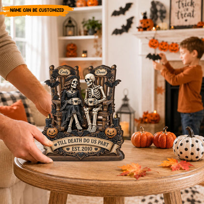 Personalized Skeleton Couple Wooden Block, Custom Gothic Wedding & Halloween Gift
