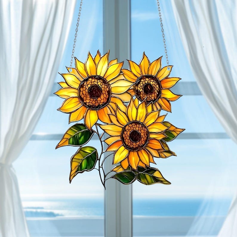 Sunflower Acrylic Suncatcher Hanging, Sunflower Suncatcher, Sunflower Window Hanging