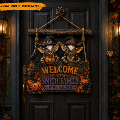 Personalized Halloween Family Welcome Wooden Sign