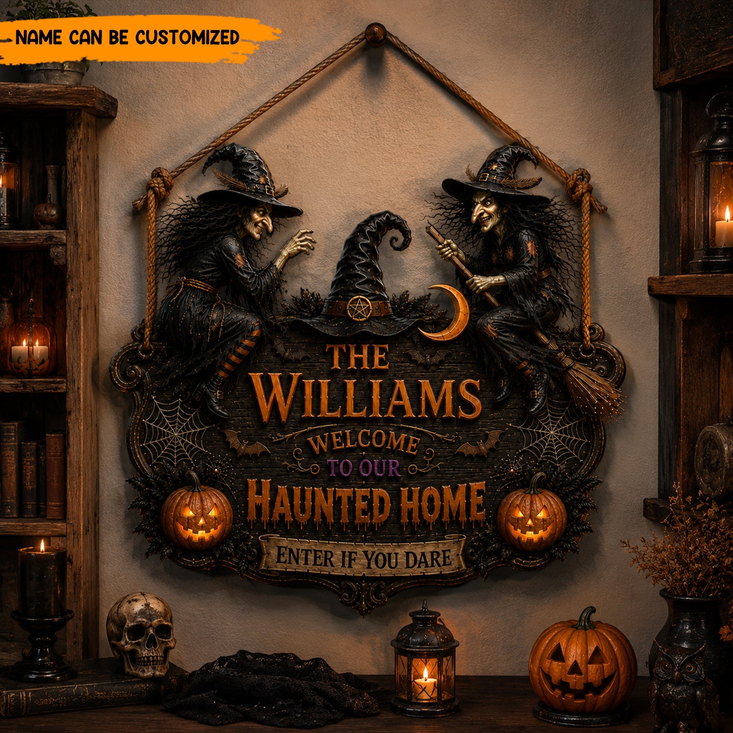 Personalized Witch Halloween Wooden Sign