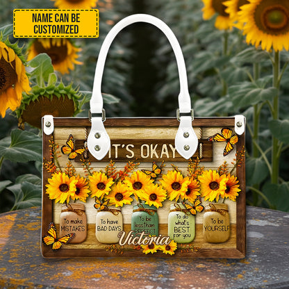 It's Okay - Personalized Sunflower Leather Handbag