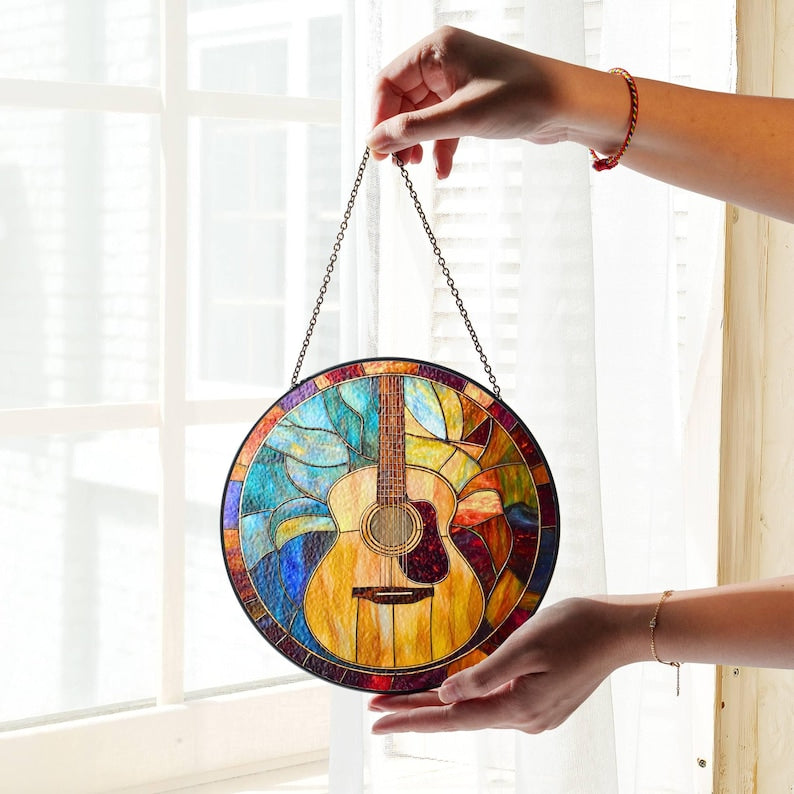 Guitar Stained Glass Suncatcher - Guitar Light Suncatcher