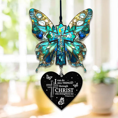 Butterfly & Cross Faith Acrylic Suncatcher with Scripture