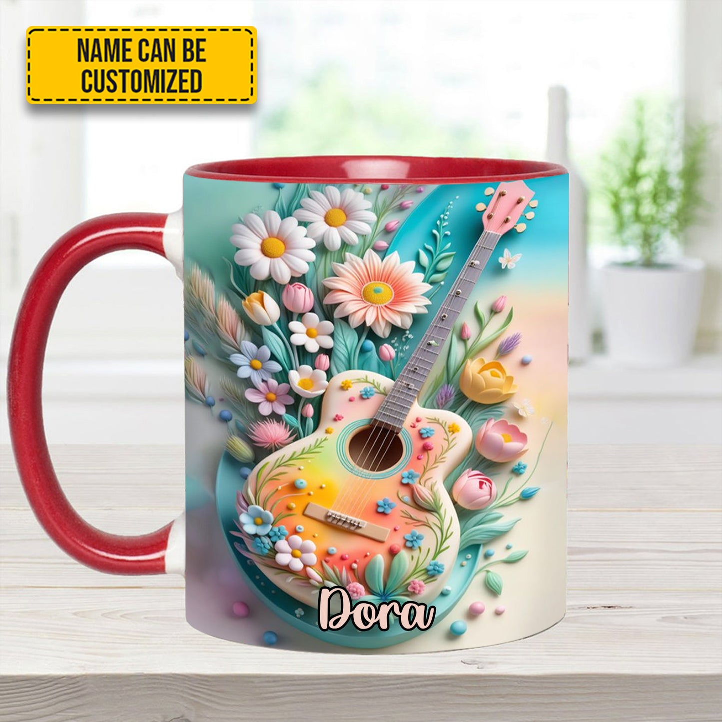 Guitar Floral - Personalized Guitar Accent Mug
