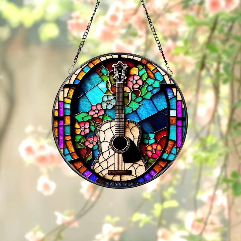 Colorful Guitar Window Hanging Suncatcher