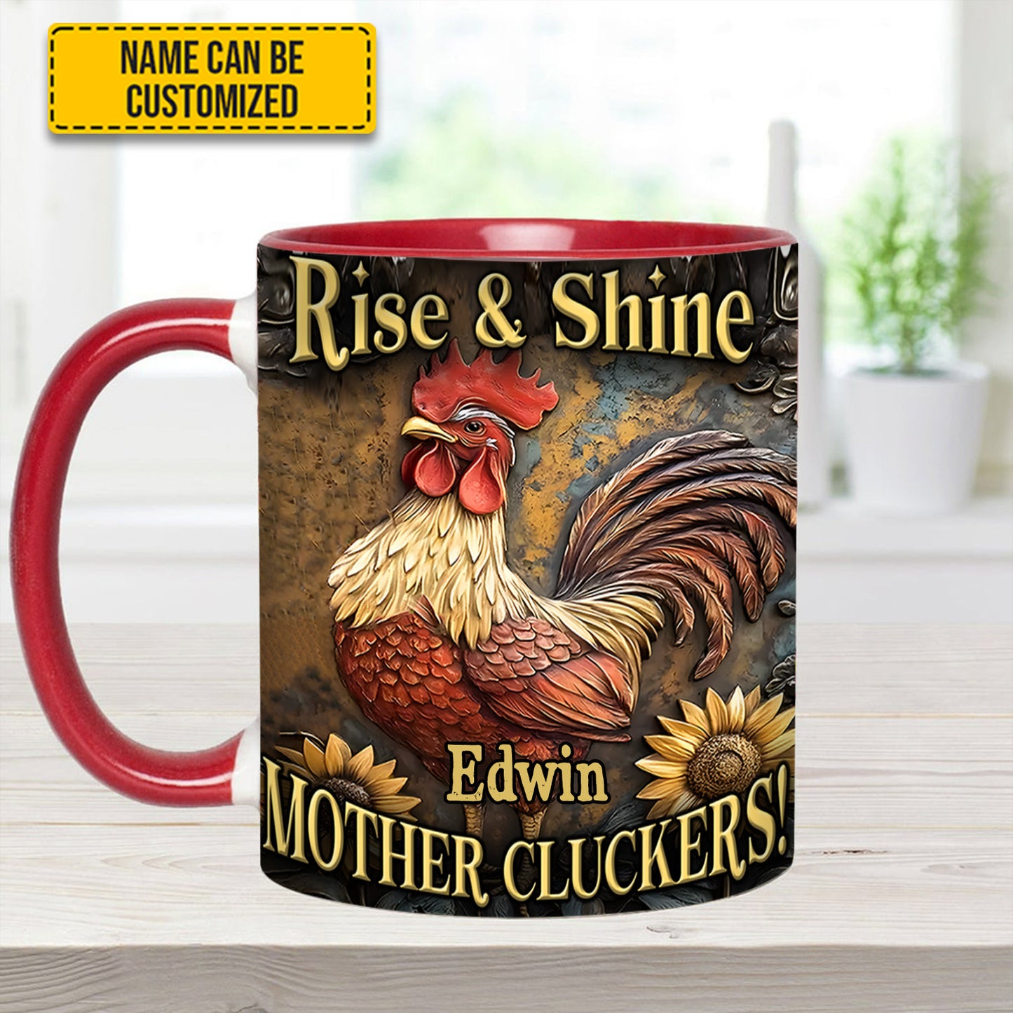 Rise & Shine - Personalized Chicken Accent Mug