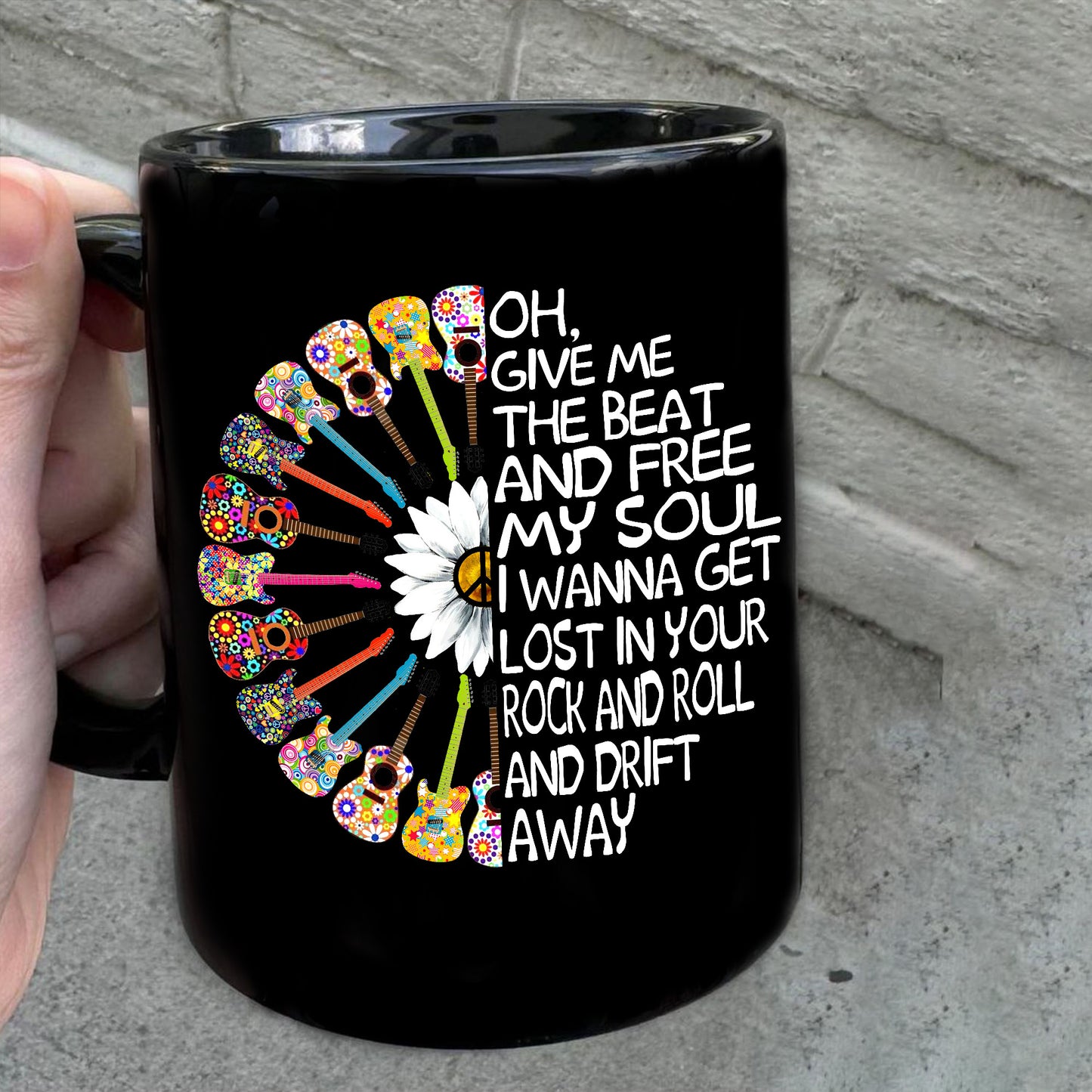 Give Me The Beat - Hippie Guitar Black Mug