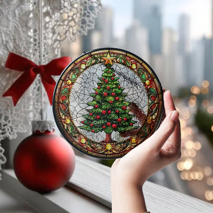Christmas Tree & Candle Stained Glass Suncatcher