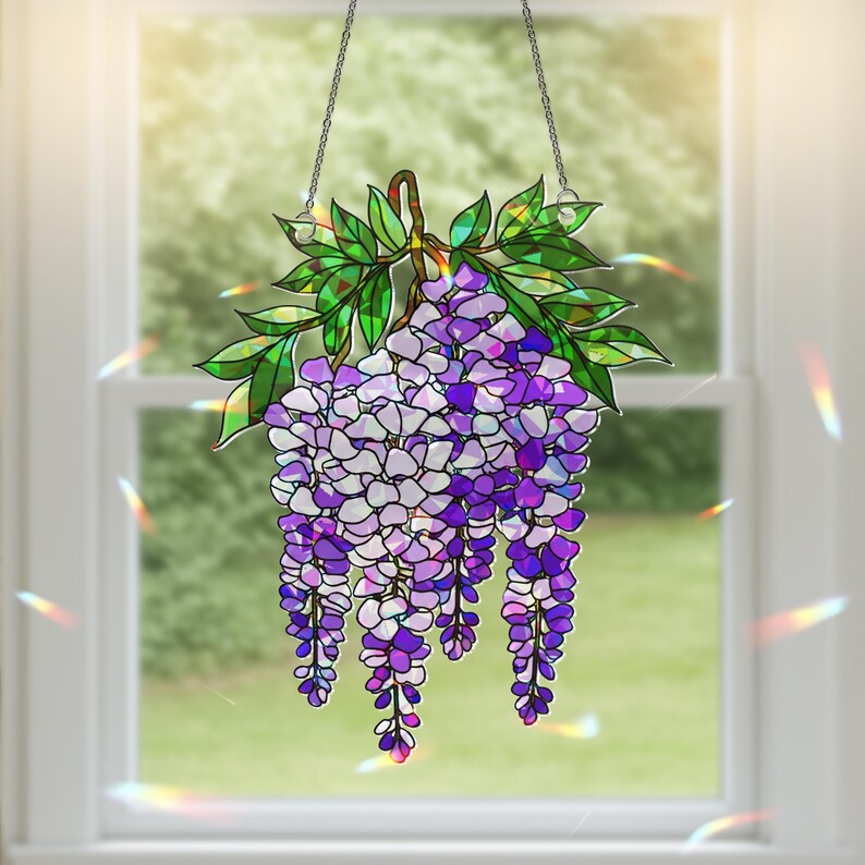 Wisteria Branch Bouquet Holographic Acrylic Window Hanging