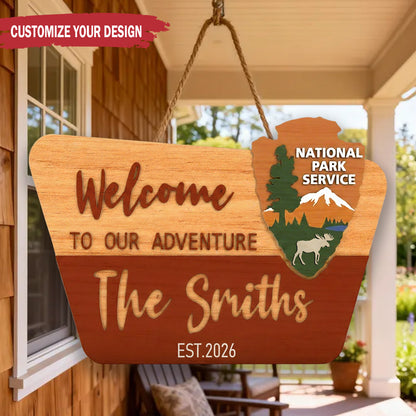 Personalized Welcome to Our Adventure Cabin Wood Sign