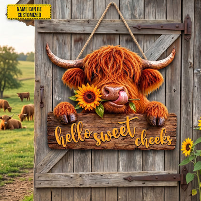 Hello Sweet Checks - Personalized Cow Wooden Sign