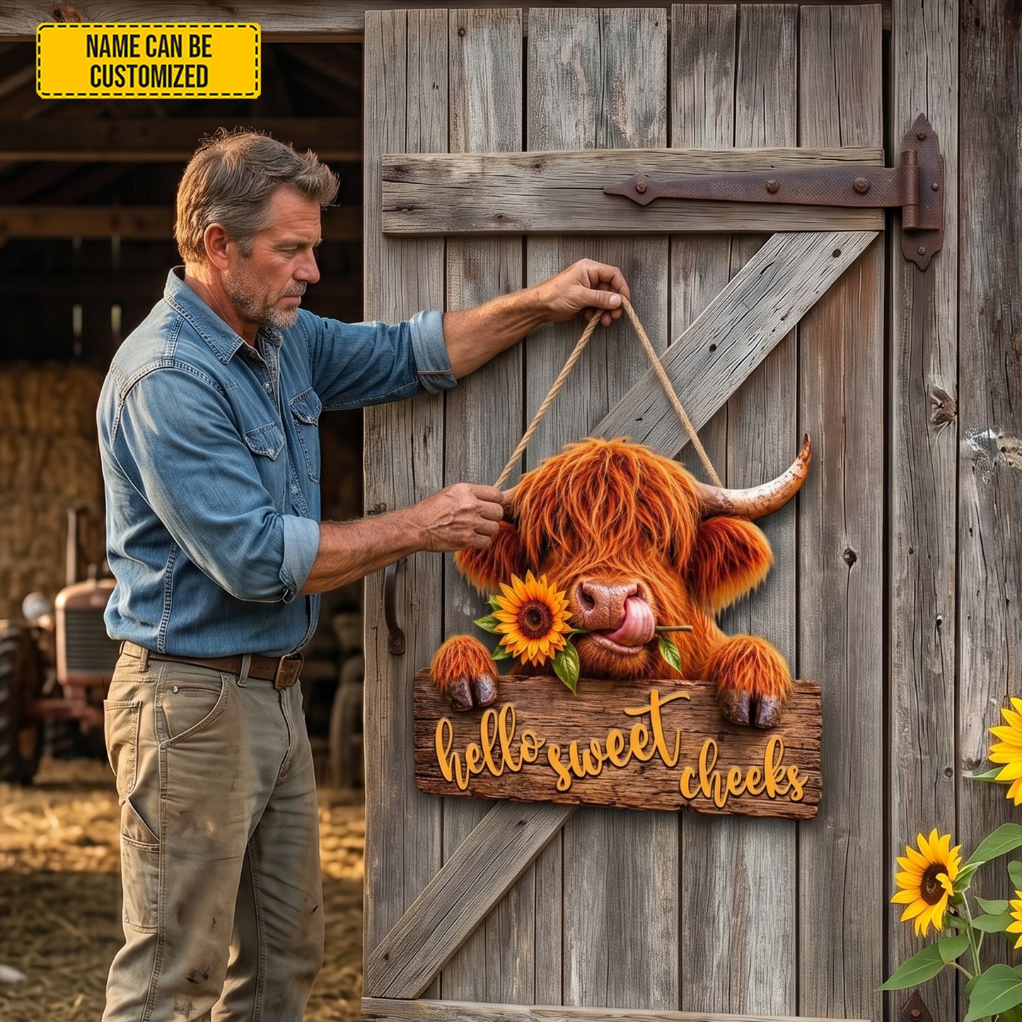 Hello Sweet Checks - Personalized Cow Wooden Sign