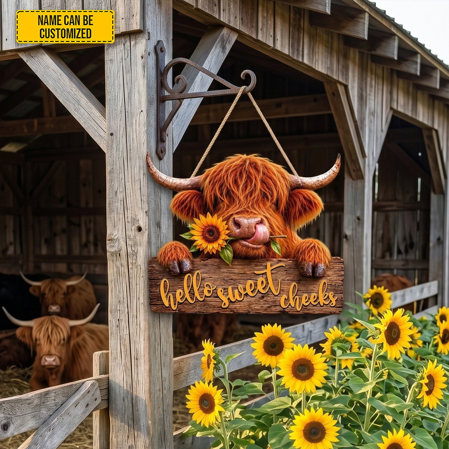 Hello Sweet Checks - Personalized Cow Wooden Sign