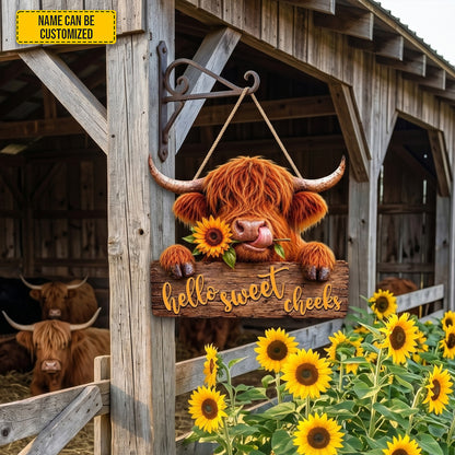 Hello Sweet Checks - Personalized Cow Wooden Sign
