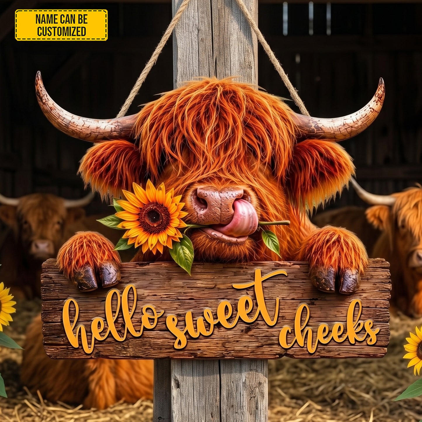 Hello Sweet Checks - Personalized Cow Wooden Sign
