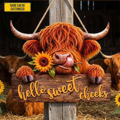 Hello Sweet Checks - Personalized Cow Wooden Sign
