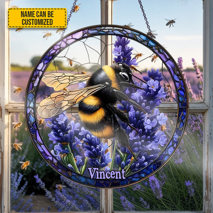 Personalized Bumblebee Lavender Stained Glass Suncatcher