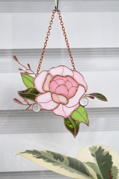 Pink Peony Flower Window Hanging Acrylic