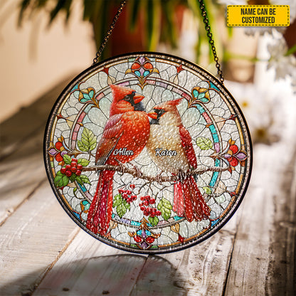 Personalized Cardinal Couple Stained Glass Suncatcher