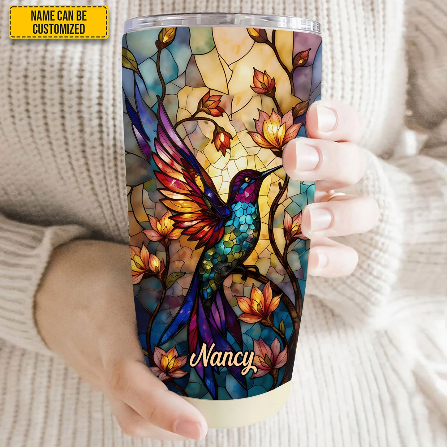 Stained Glass Hummingbird - Personalized Hummingbird Tumbler