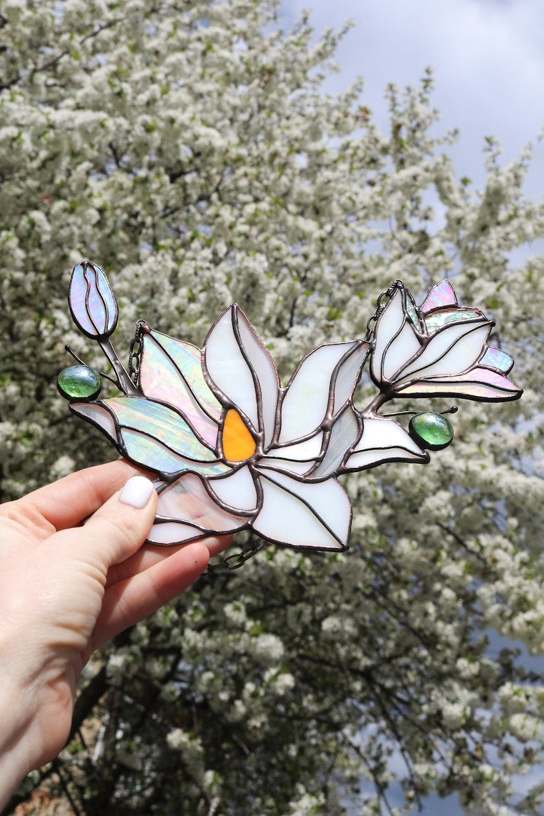Magnolia White Flower Window Hanging Acrylic