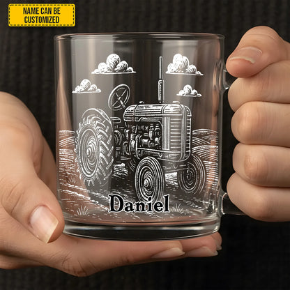 Personalized Tractor On The Field Glass Mug