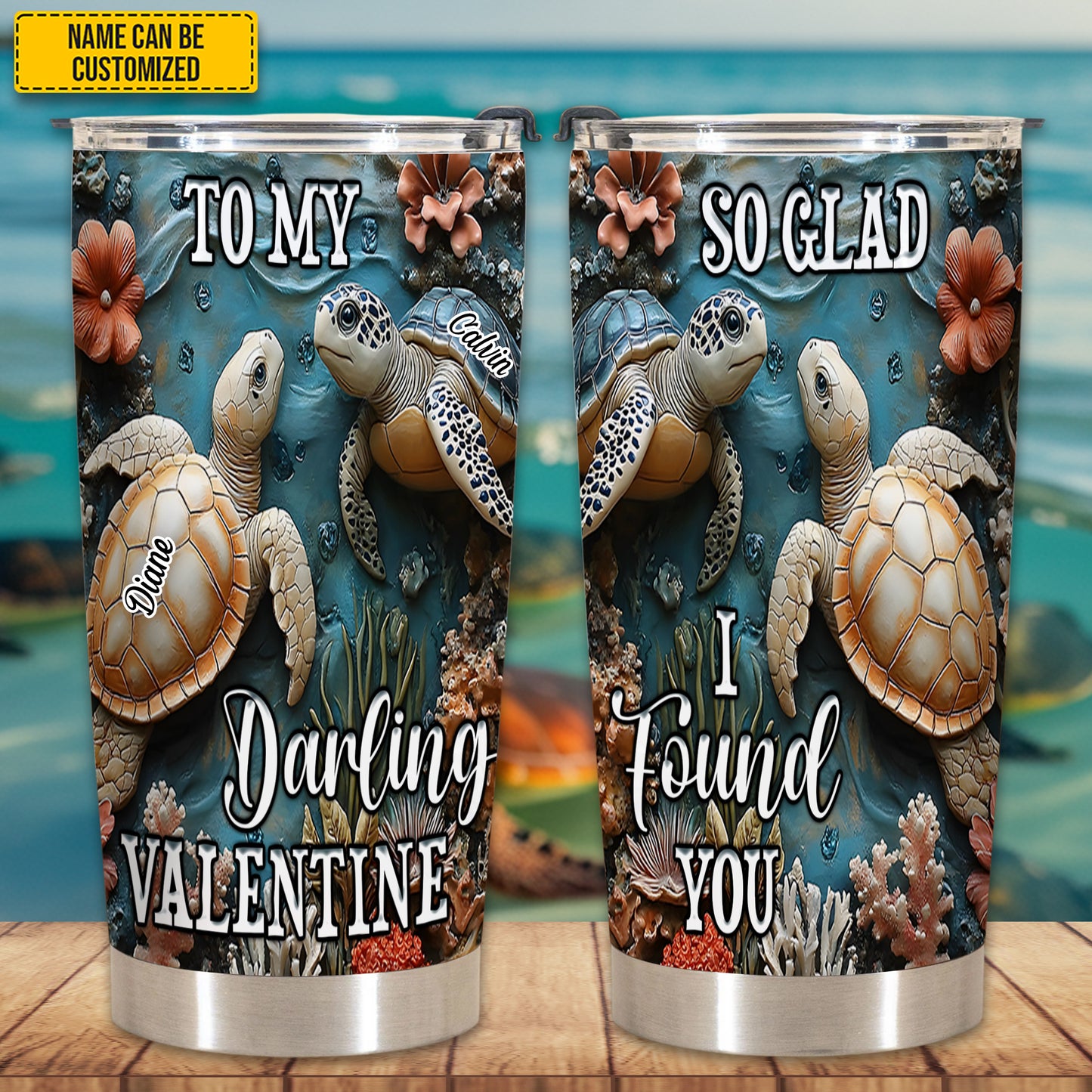 So Glad I Found You - Personalized Turtle Couple Tumbler