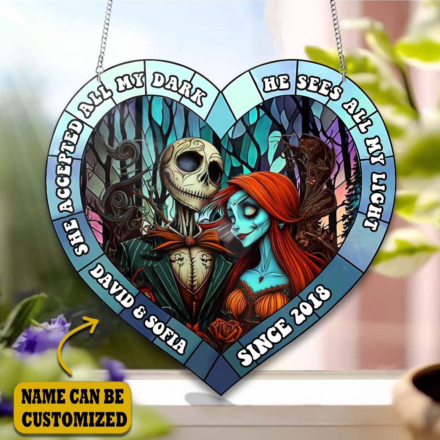 Cute Skull Couple Acrylic Window, Couple Acrylic Window Hanging