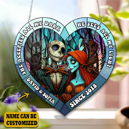 Cute Skull Couple Acrylic Window, Couple Acrylic Window Hanging