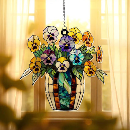 Pansy Flowers Acrylic Window Hanging