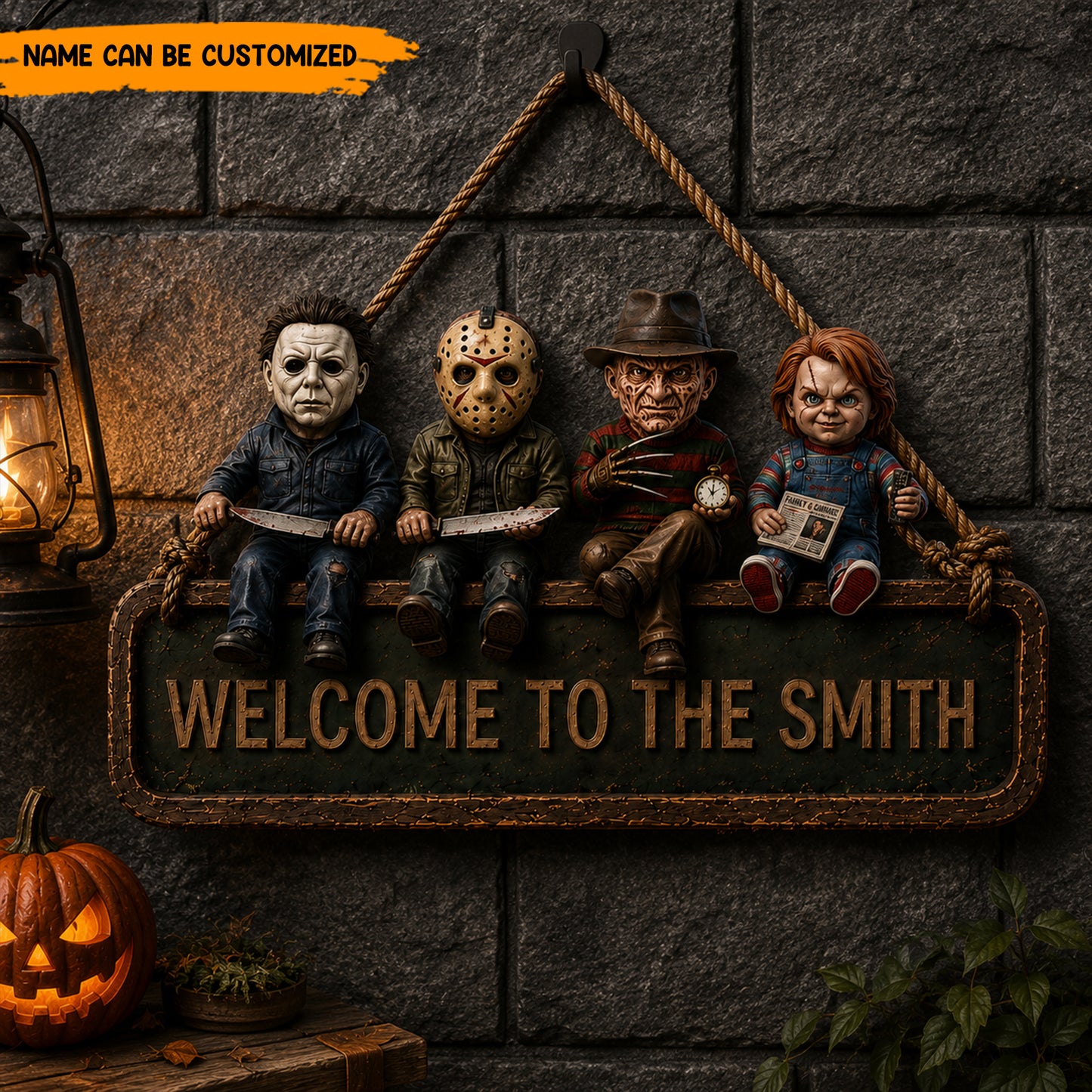 Personalized Horror Icons Welcome Wooden Sign
