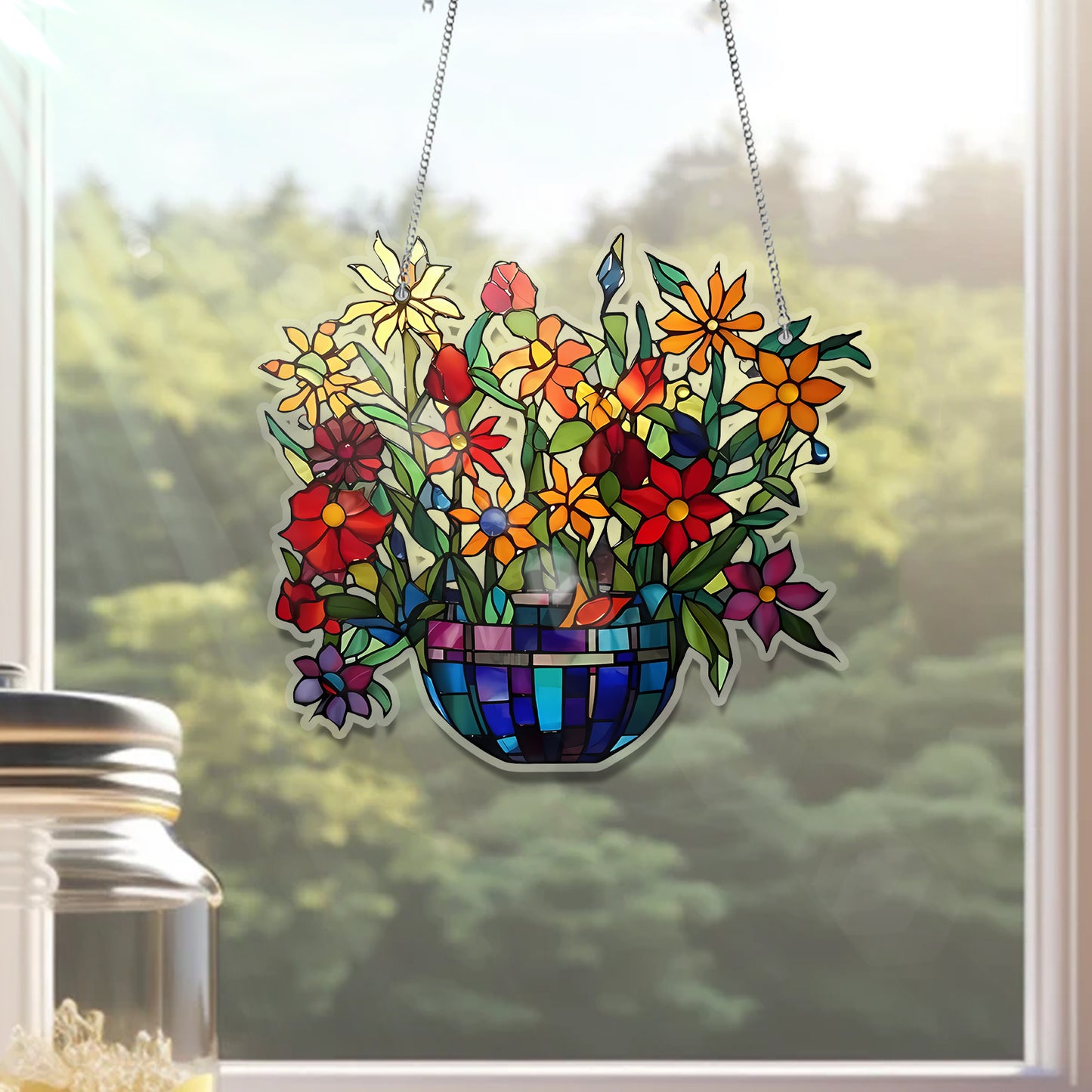 Colorful Flowers Acrylic Window Hanging