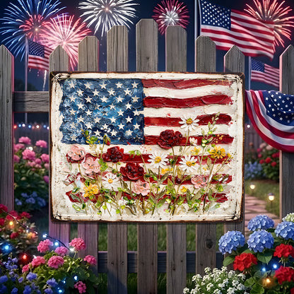 Patriotic Floral Metal Sign - Gift For Home Decor