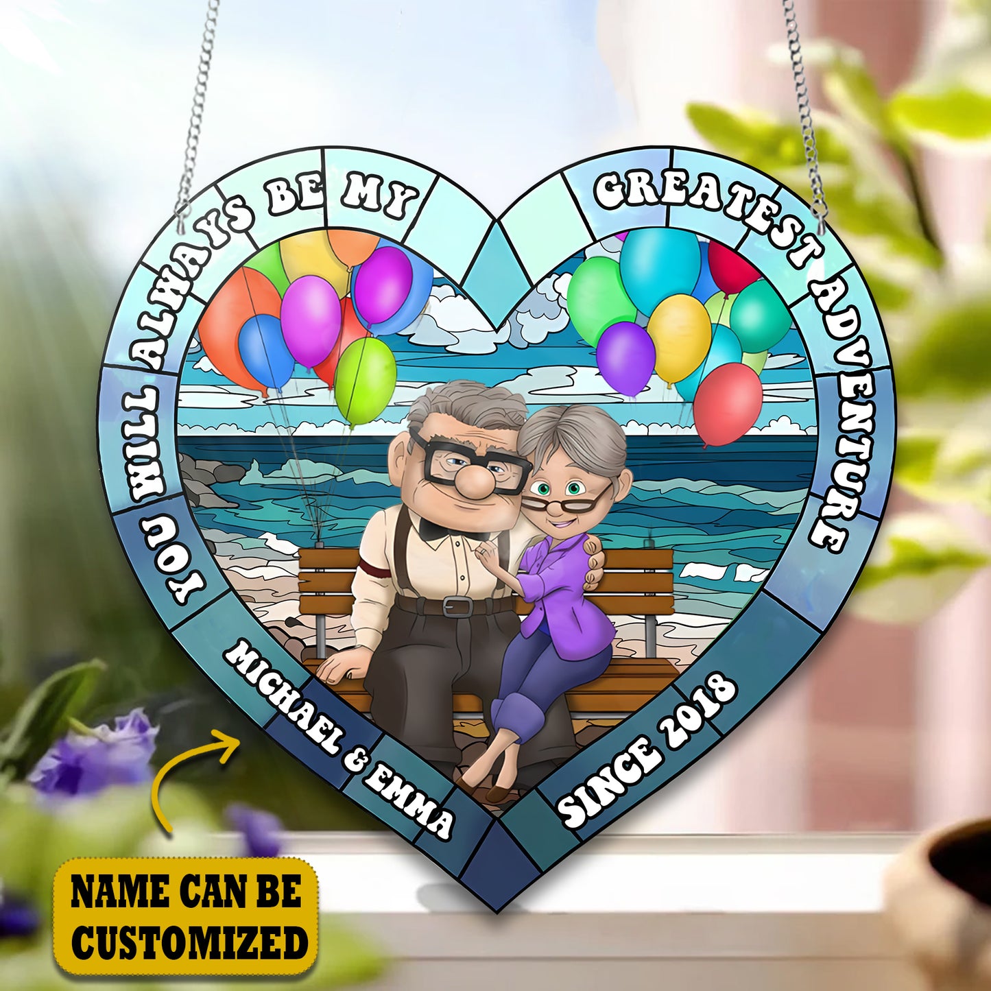 Old Couple Acrylic Window, Couple Acrylic Window Hanging