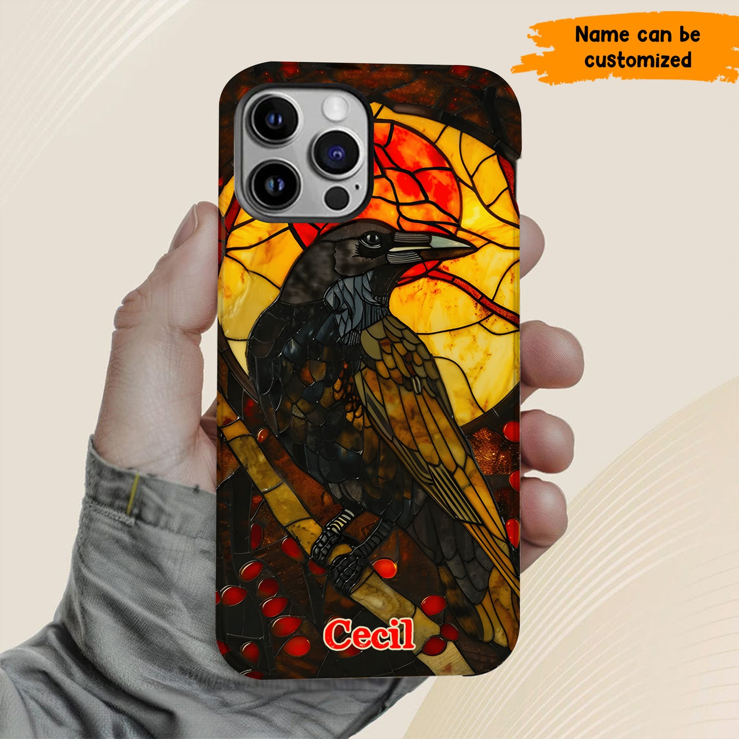 Personalized Stained Glass Raven Phone Case
