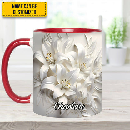 White Lilies Flowers - Personalized Flower Accent Mug